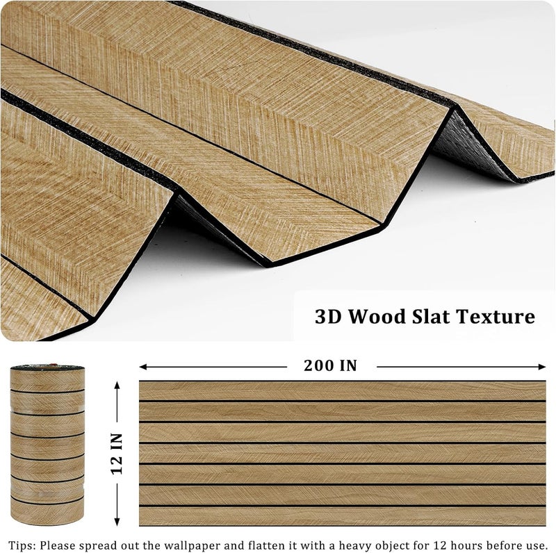 STICKEEP 3D Brown Wood Wall Panels 200"x12" Acoustic Slat Wall Paneling Peel and Stick Wood Panels Self Adhesive Flexible Veneer Wooden Slats Wallpaper for Bedroom Living Room Workshop Wall Decor - Image 3